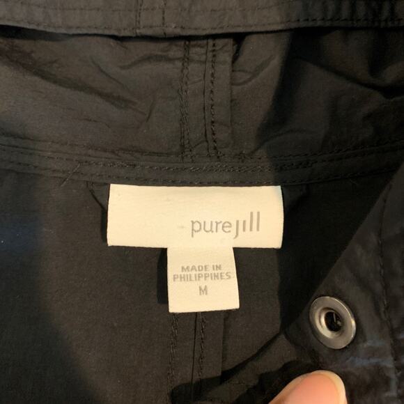 Pure Jill Jacket Womens M Medium Black Rain Zip Front Longline Hooded J. Jill - Picture 8 of 13